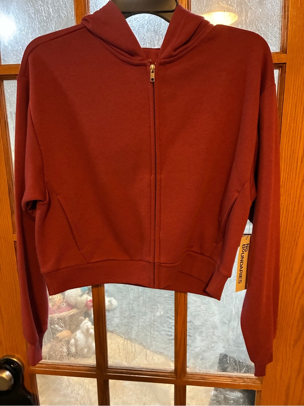 No Boundaries Cropped Zip Hoodie in Deep Wine